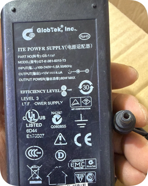 *Brand NEW*GlobTek Inc ITE POWFR SUPPLY power supply 15V4A60W round port GT-8 081-6015-T